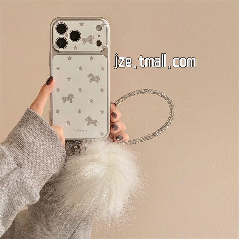 jze韩系ins可爱白底闪粉星星小马适用苹果17ProMax手机壳iphone15新款16pro少女13电镀15pro全包14防摔手机套