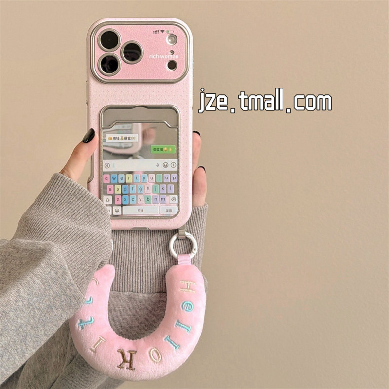 jze 小众富婆聊天页面镜子卡包适用苹果17ProMax手机壳iphone15新款16pro女款13手提腕带15pro防摔保护套14