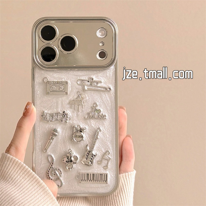 jze 冷淡风滴胶立体吉他乐器适用苹果17ProMax手机壳iphone15新款16pro女款13小众15pro全包电镀防摔保护套14