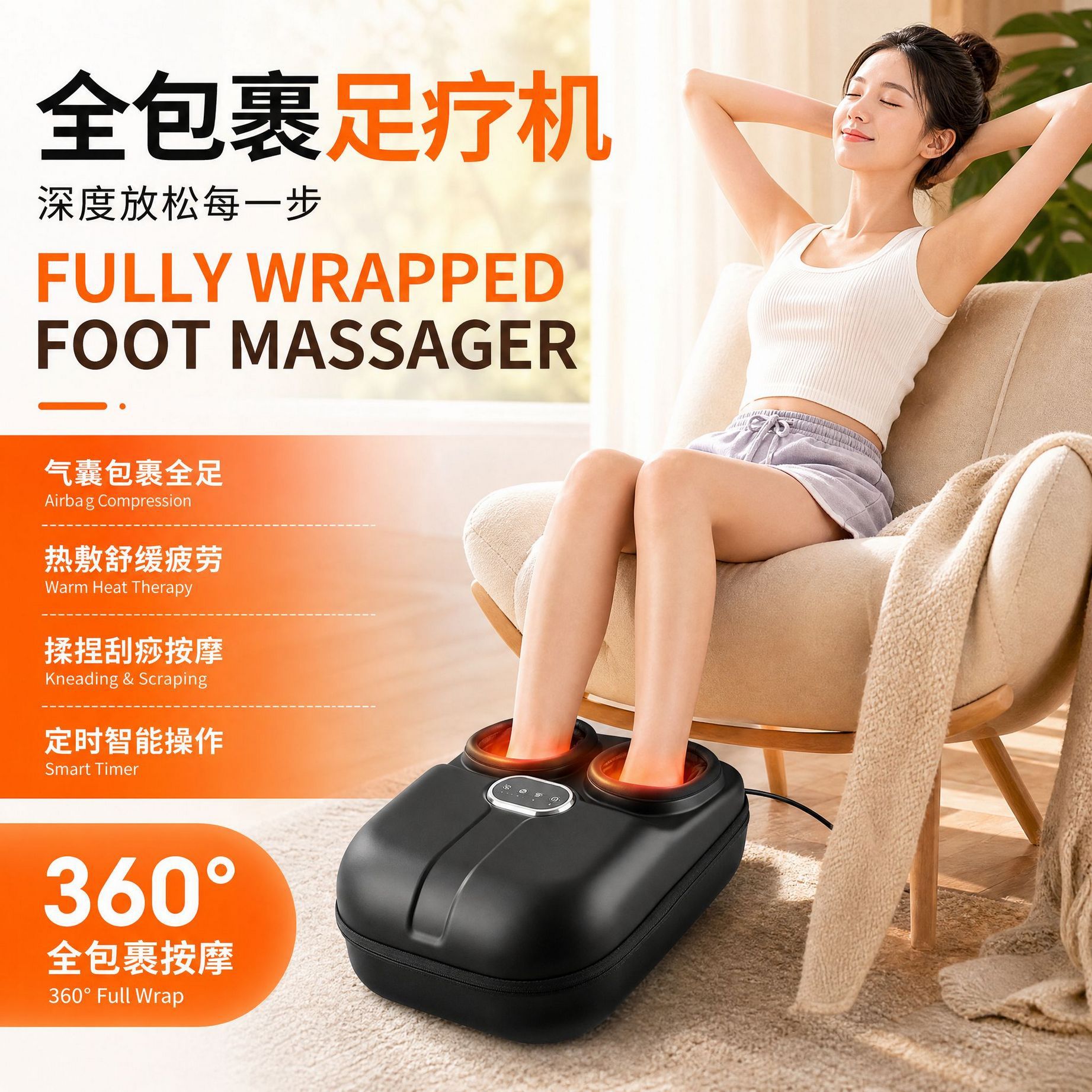 家用电动气囊热敷全包裹足疗机