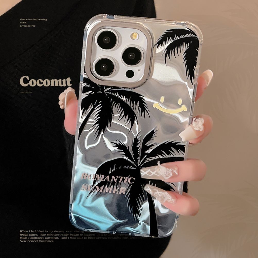 夏日海边椰树适用iPhone16苹果手机壳15promax水波纹13渐变蓝14硬