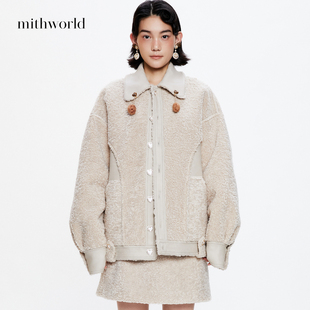 休闲女外套 mithworld沵媞双面皮毛酷帅机车剪裁阔版 商场同款