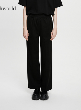 【商场同款】mithworld沵媞 2026新款松紧腰显瘦黑色直筒针织长裤