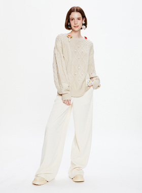 【商场同款】mithworld沵媞 百搭长裤显腿长阔腿裤简约白色裤子女