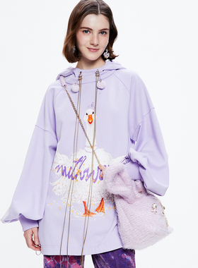 【商场同款】mithworld/沵媞纯棉宽松落肩卫衣卷毛鸭印花连帽长袖