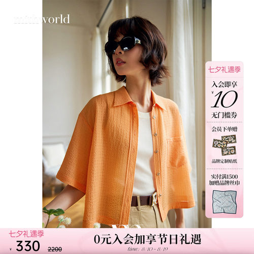 截短皱条衬衫显瘦女休闲上衣