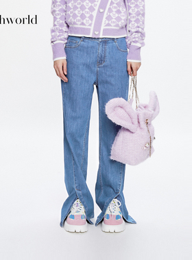 【商场同款】mithworld沵媞 时尚阔腿裤2026春新款开衩微喇牛仔裤