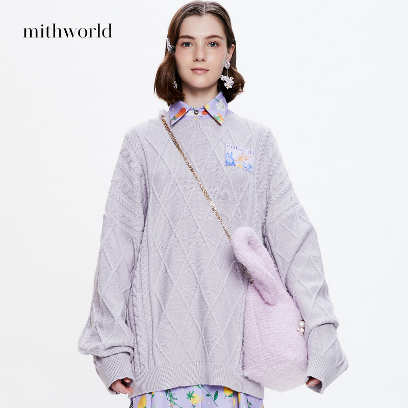 mithworld沵媞唛标菱格针织衫