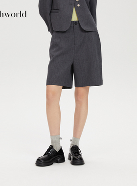 【商场同款】mithworld沵媞 芝麻绒呢直筒西装裤子中裤新款女装