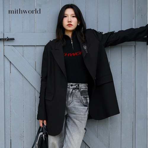 mithworld沵媞肩袖logo镂空西装