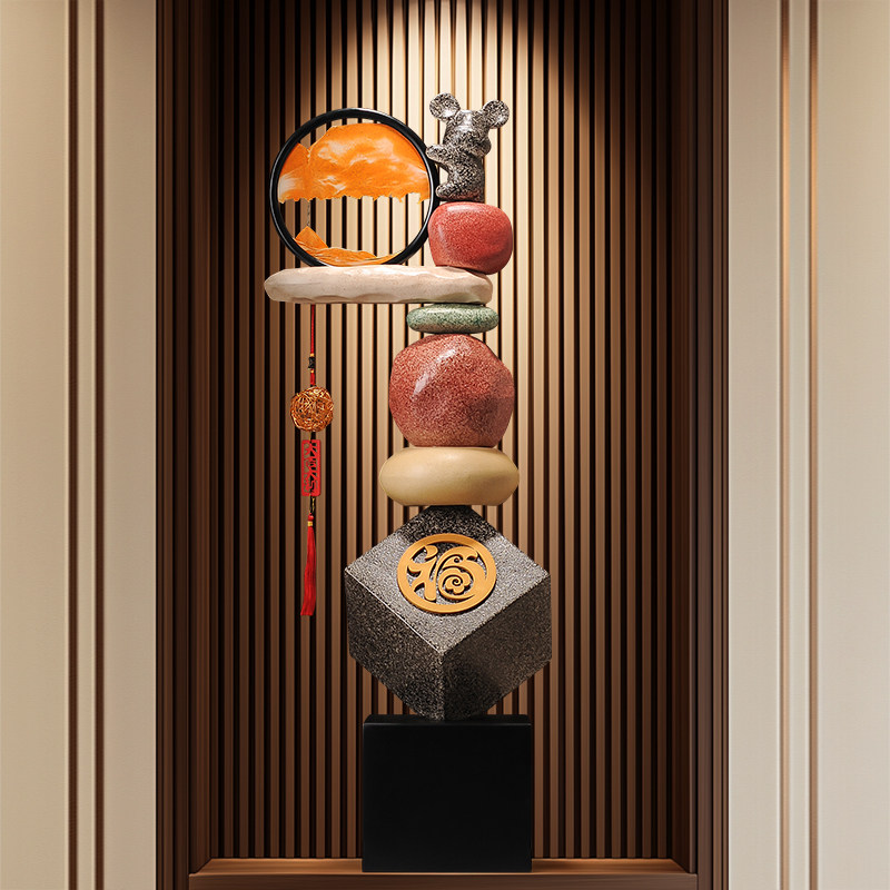 入户玄关石来运转流沙画 画摆件客厅高端大气上档次细长竖高装饰