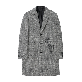 DAVID NAMAN早春千鸟格西装领经典中长款大衣男士毛呢外套