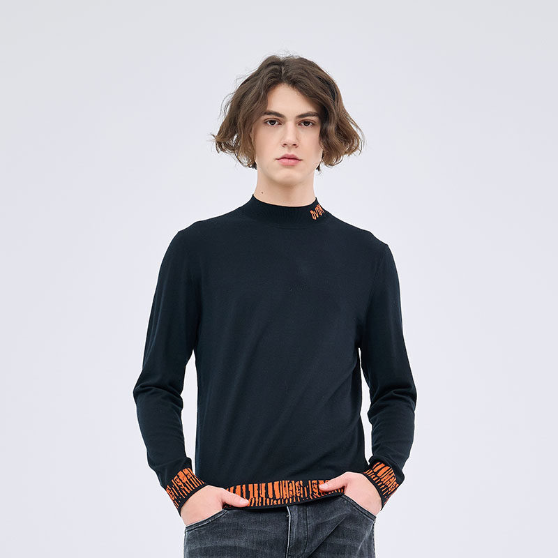 DAVID NAMAN【纯羊毛】春季新款时尚拼色领口刺绣半高领毛衫上衣,男装,针织衫/毛衣,淘宝优惠券,粉丝福利购,淘宝优惠卷