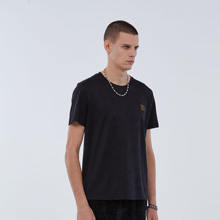 宽松休闲 T恤简约时尚 DAVID NAMAN桑蚕丝串珠logo短袖