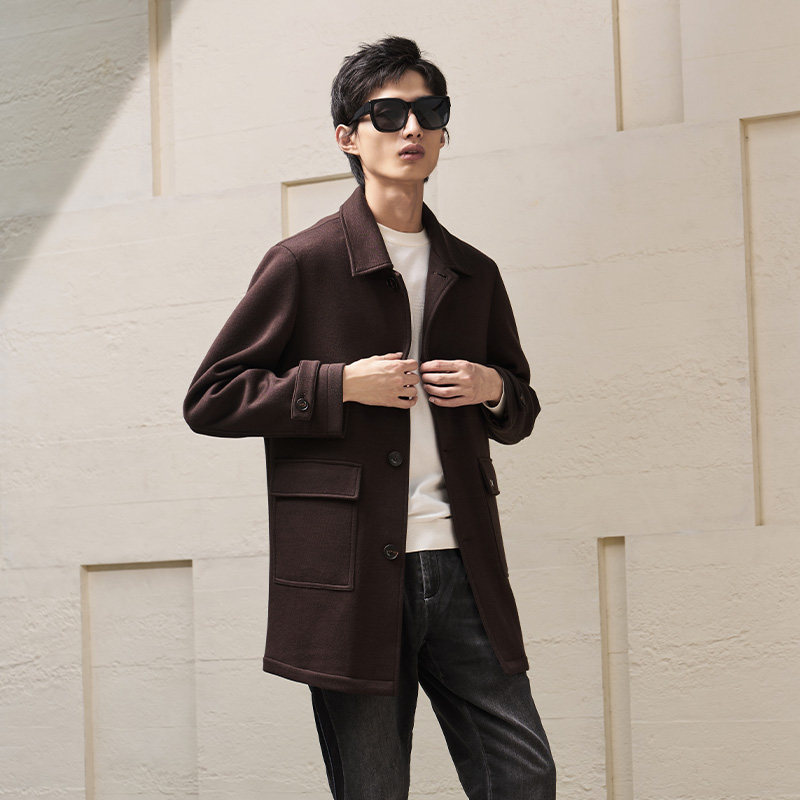 中长款单排扣男士保暖大衣外套
