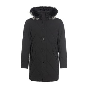 DAVID NAMAN秋冬男士连帽毛领中长款羽绒服白鸭绒保暖简约