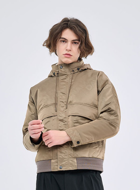 DAVID NAMAN【品质鹅绒】秋冬新款满印奢感工装连帽保暖羽绒服男