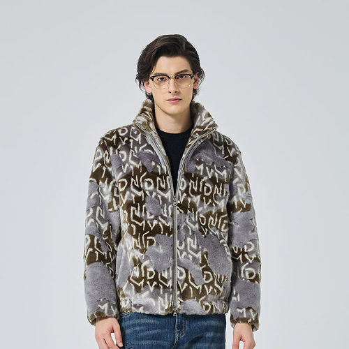 个性晕染满印LOGO立领毛皮服