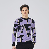 几何拼色针织衫 DAVID NAMAN早春重磅羊毛圆领套头撞色毛衫 男百搭