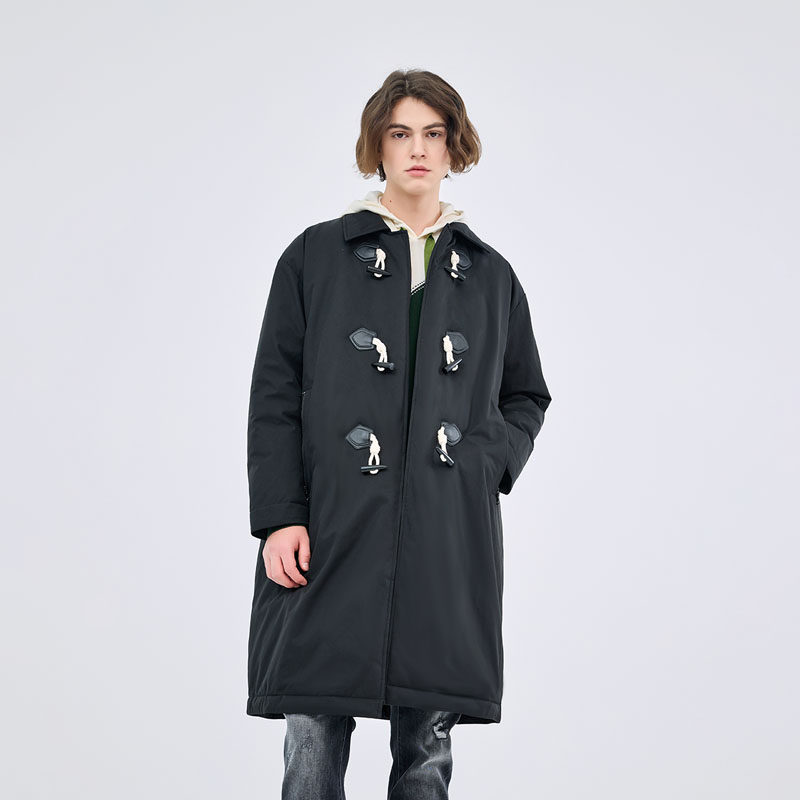 DAVID NAMAN【品质鹅绒】早春新款牛角扣中长款轻柔羽绒服外套男