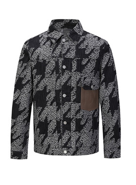 DAVID NAMAN新款春夏时尚休闲男棉质黑灰色印花翻领夹克外套