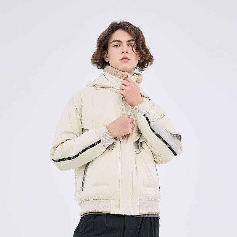 DAVID NAMAN【品质鹅绒】秋冬新款毛领连帽保暖短款羽绒服外套男