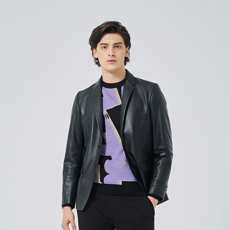 DAVID NAMAN【品质真皮】 春季商务休闲羊皮革奢感西服皮衣外套男