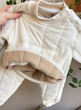 秋冬宝宝保暖护肚套装男女童夹棉内衣二件套婴儿棉衣棉裤家居服潮