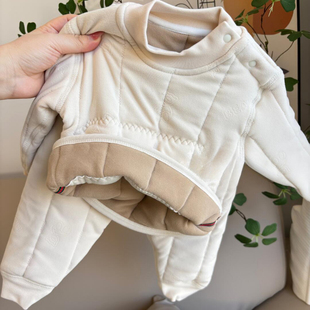 秋冬宝宝保暖护肚套装男女童夹棉内衣二件套婴儿棉衣棉裤家居服潮