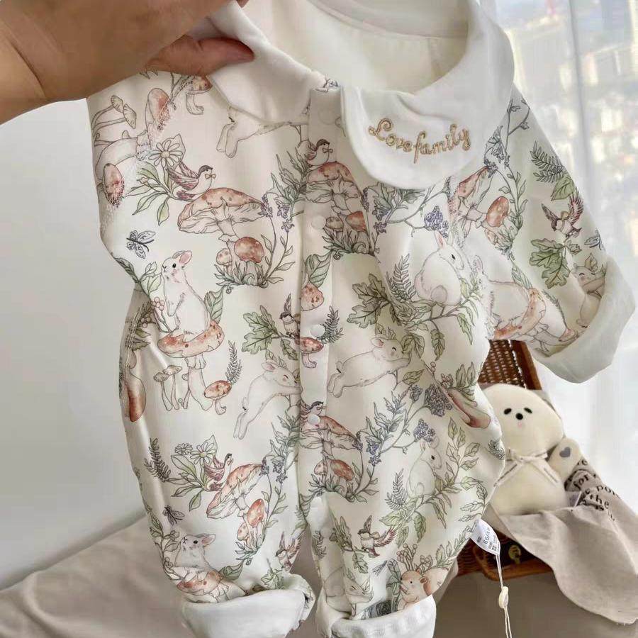 ins风时尚女宝宝保暖棉衣新生儿舒适厚实爬爬服家居服哈衣60g棉潮
