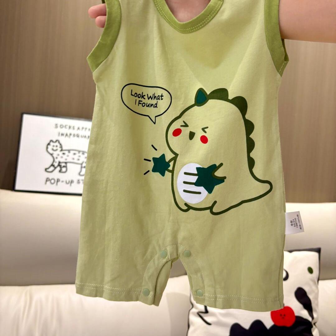婴儿连体衣服夏季宝宝超萌纯棉爬服新生儿透气薄款无袖背心哈衣潮