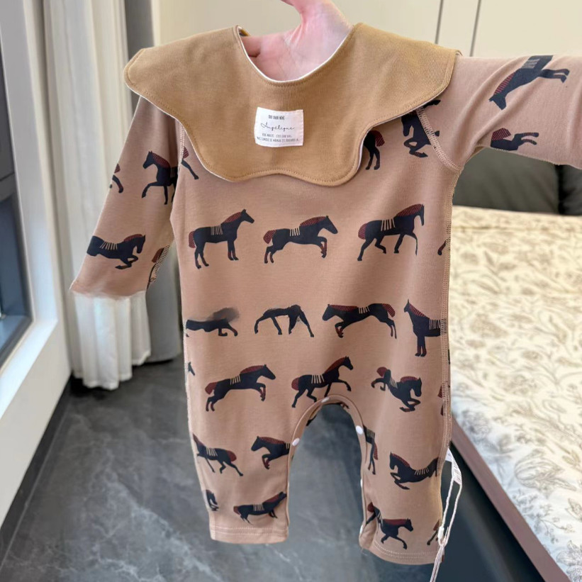 超好看INS北欧婴儿时尚连体衣宝宝弹力睡衣新生儿长袖空调服T恤潮
