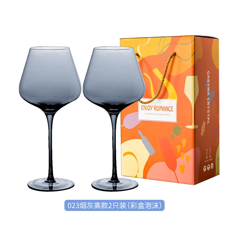 大号勃垦地红酒杯套装大肚葡萄酒杯电镀炫彩水晶高脚杯彩盒