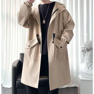 Overcoat Men Casual Slim Fit Windbreaker Solid Long Coat
