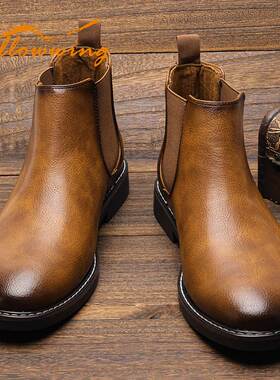 Men Leather Chelsea Boots Handmade Shoes 男士皮鞋切尔西短靴
