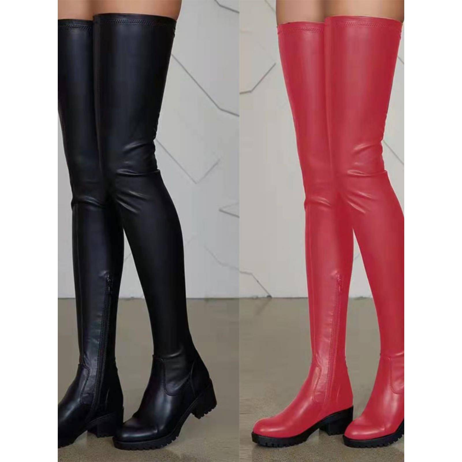 跨境春秋2024外贸过膝女欧美圆头时装大码粗跟超长筒骑士靴boots