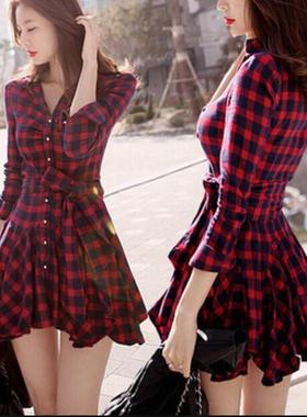 Summer Dress 2016 Retro Women Red Plaid Shirt Casual Dresses
