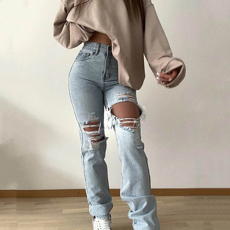 jeans women trousers 2022 Fashion ripped ladies pants 女裤
