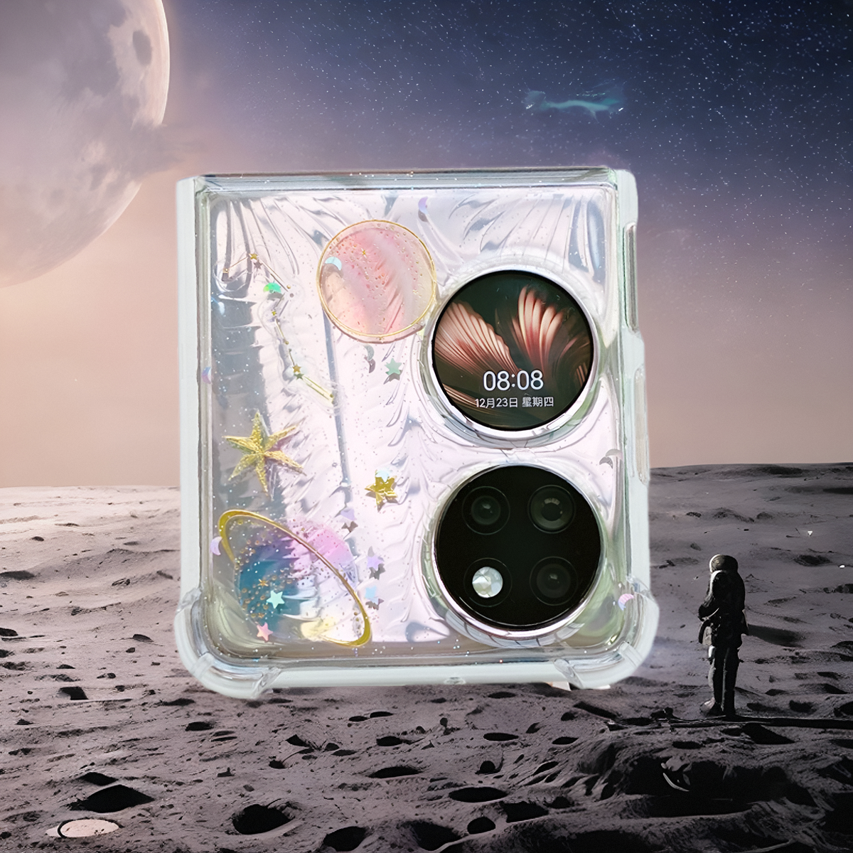 透明星球适用于华为新款pocket2手机壳p50pockets宝盒防摔手机套梦幻简约女款保护套折叠屏创意星空软壳