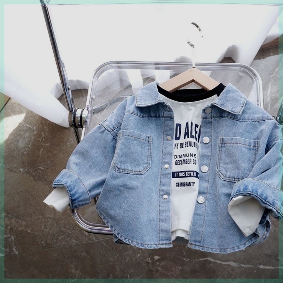 儿童牛仔衬衫小童衬衫软牛仔薄外套春秋男女宝宝休闲衬衣儿童浅牛