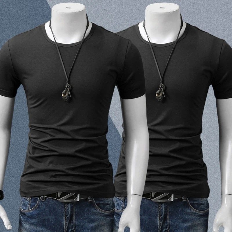 圆领中年修身衣夏季冰丝莫代尔短袖T恤男士薄款无痕运动速干透气