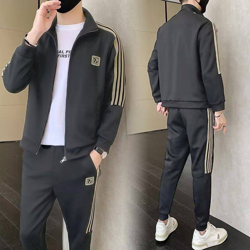 2025新款中青年男士春季运动套装薄款立领外套宽松休闲卫裤两件装