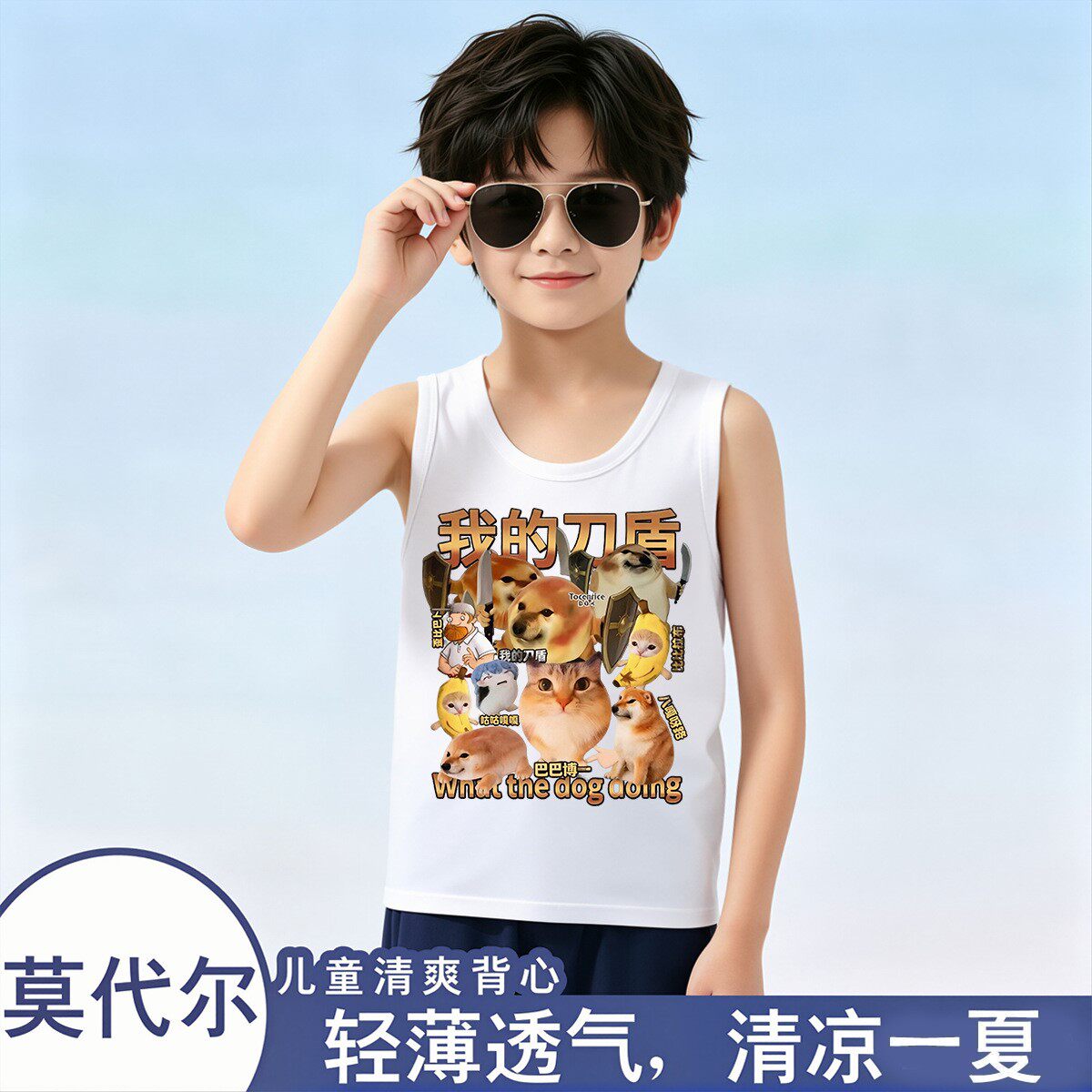 我的刀盾狗沙雕卡通冰丝无袖背心