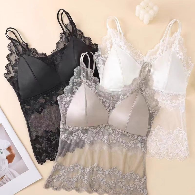 镂空网纱蕾丝美背吊带心夏