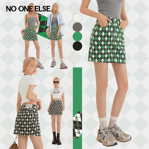 撞色格纹半身裙nooneelse