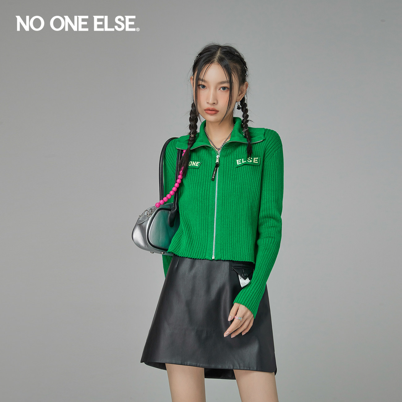 NOONEELSE翻领字母针织开衫图片