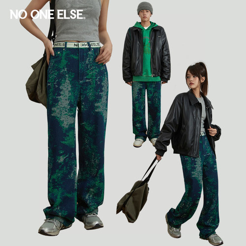 nooneelse迷彩潮酷牛仔裤