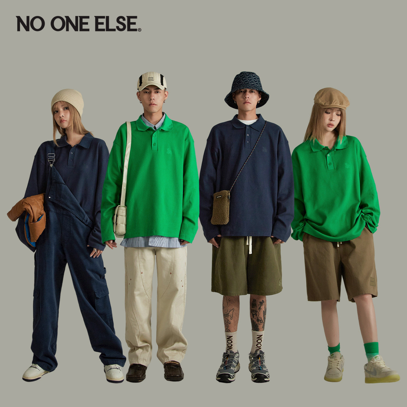 NO ONE ELSE【7系列】POLO领长袖T恤男女款2026春秋新品宽松上衣