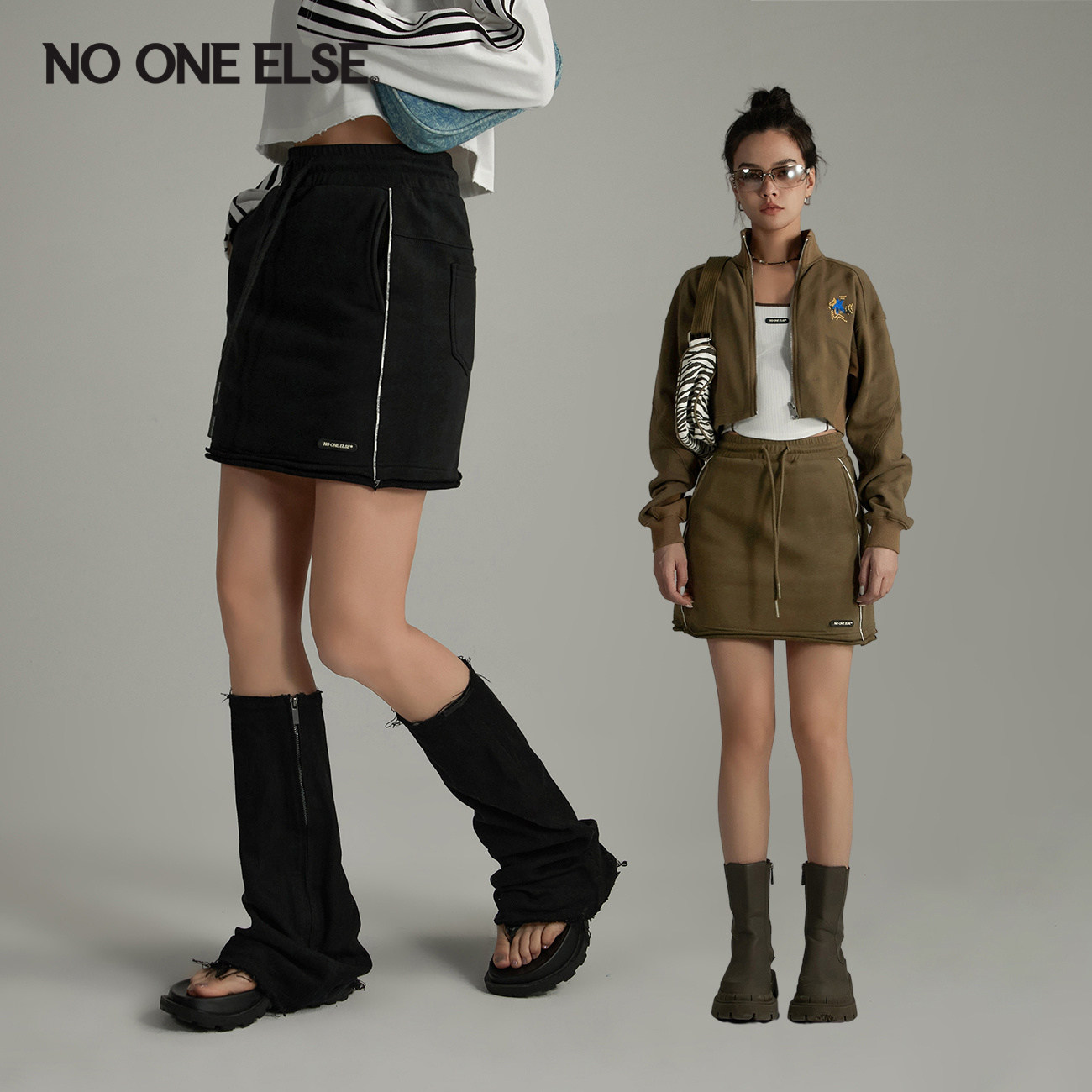NO ONE ELSE系带半身裙女士2026春春秋新款设计感时尚百搭短裙子