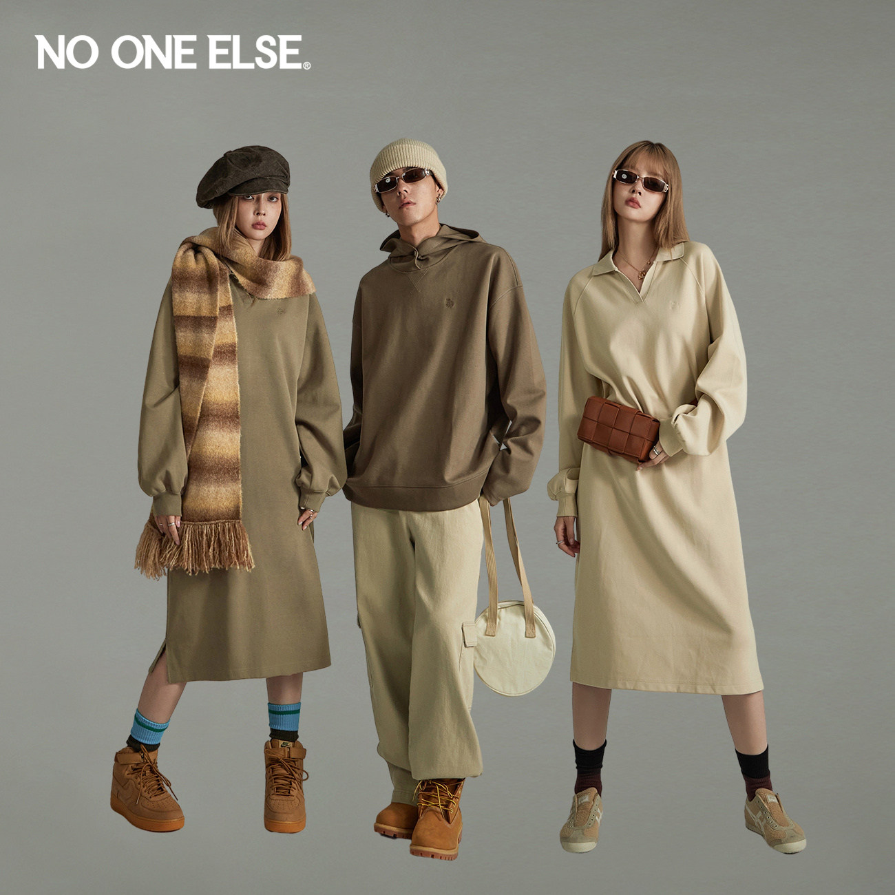 NO ONE ELSE【7系列】POLO领连衣裙女士2026年春秋新款开叉长裙子